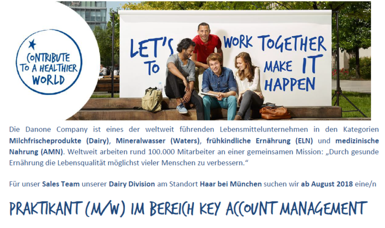 Danone Company: Praktikant (m/w) im Bereich Key Account Management