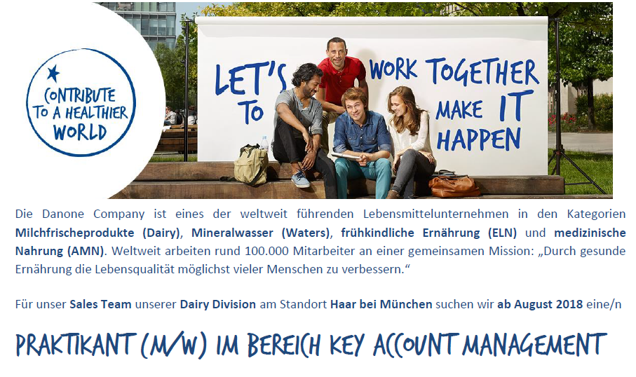 Zum Artikel "Danone Company: Praktikant (m/w) im Bereich Key Account Management"