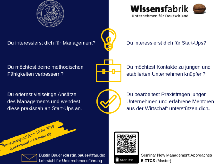 Bewerbungsphase für das Seminar: „New Management Approaches“ gestartet. Bewirb dich bis 15. April!
