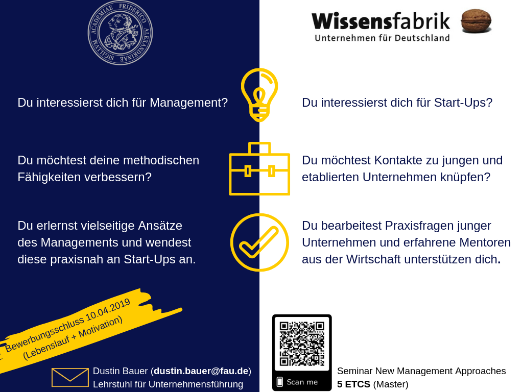 Zum Artikel "Bewerbungsphase für das Seminar: „New Management Approaches“ gestartet. Bewirb dich bis 15. April!"