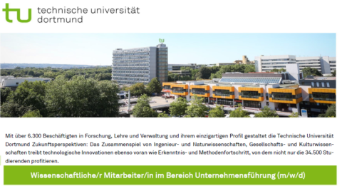 Zum Artikel "Wissenschaftliche/r Mitarbeiter/in im Bereich Unternehmensführung (m/w/d) – TU Dortmund"