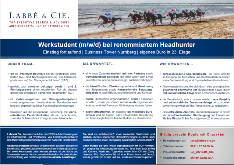 Stellenausschreibung Nürnberg – Werkstudent (m/w/d) Labbé & Cie