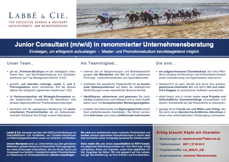 Stellenausschreibung: Junior Consultant (m/w/d) Labbé & Cie