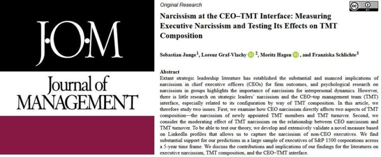 Neue Veröffentlichung zur Messung von Narzissmus bei Führungskräften im Journal of Management