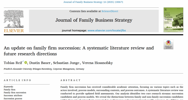 Neue Veröffentlichung zur Nachfolge in Familienunternehmen im Journal of Family Business Strategy